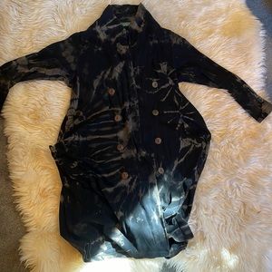 Boho black and brown tie dye cardigan with wooden buttons